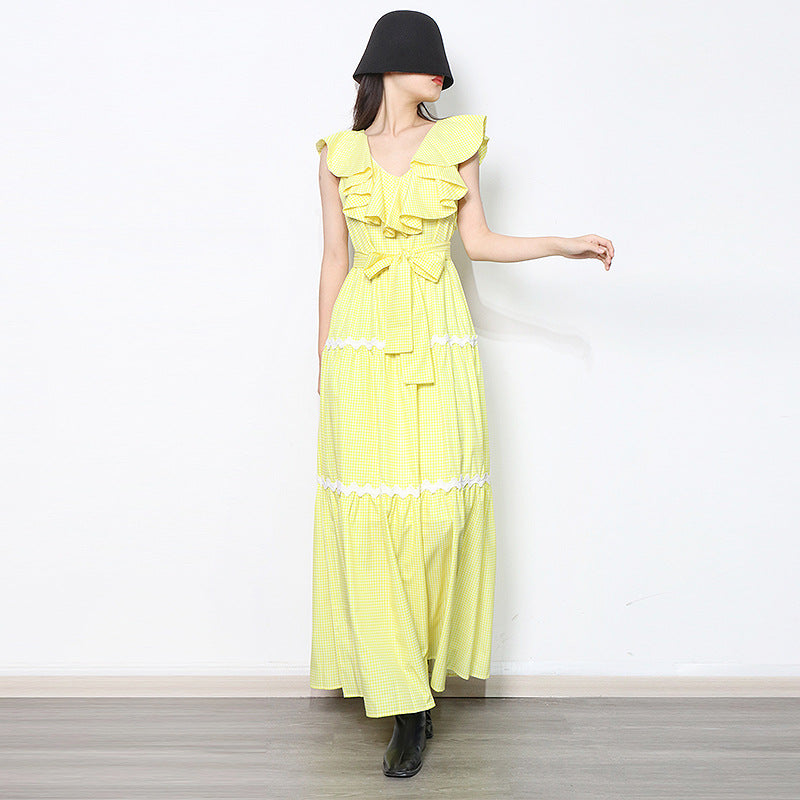 Maxi dress with voluminous ruffles & fitted waistband | women's summer dress