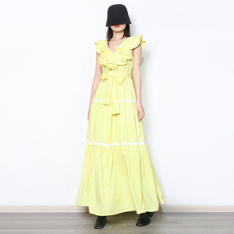 Maxi dress with voluminous ruffles & fitted waistband | women's summer dress