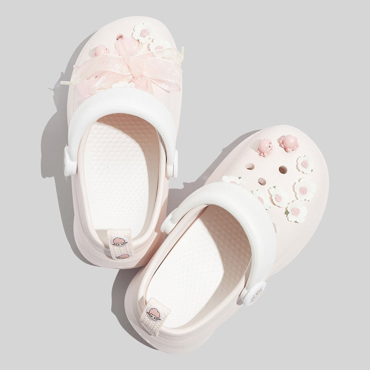 Damen Modische Rosa Clogs Mit Verspielten Applikationen