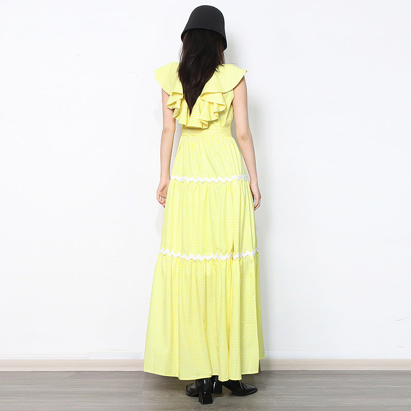 Maxi dress with voluminous ruffles & fitted waistband | women's summer dress