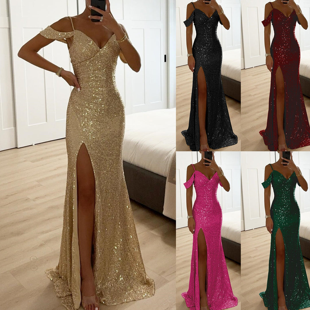 Sequin maxi dress with slit – Elegant summer evening dress