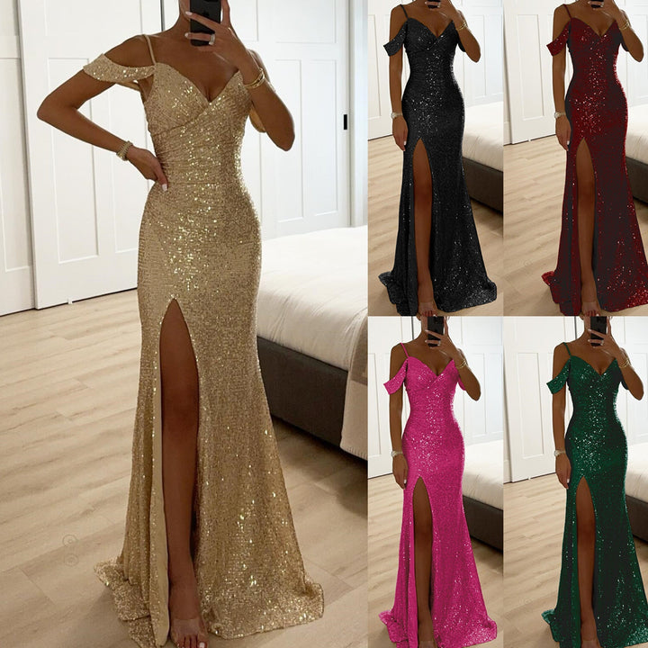 Sequin maxi dress with slit – Elegant summer evening dress