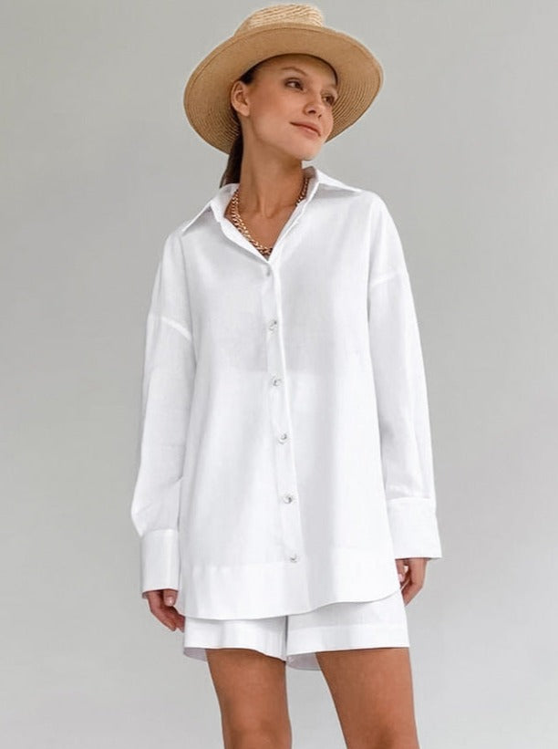 Women's cotton set with oversized blouse and loose pants