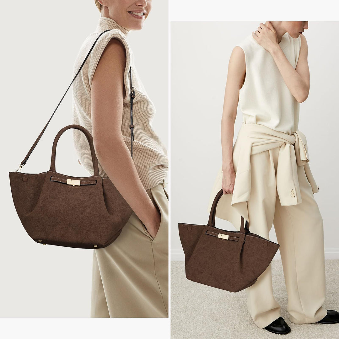 Sac de plage pour femmes en suède vegan – Grand sac fourre-tout d'été marron