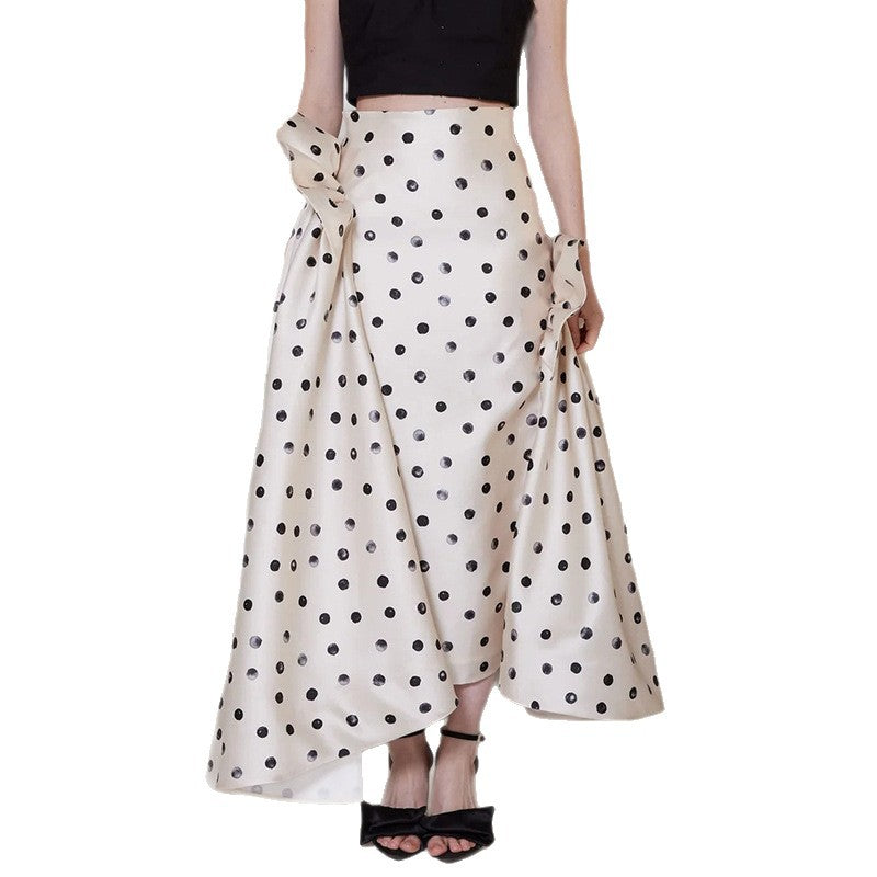 Elegant Polka-Dot Maxi Skirt – A-Line & High Waist | Vegan Satin