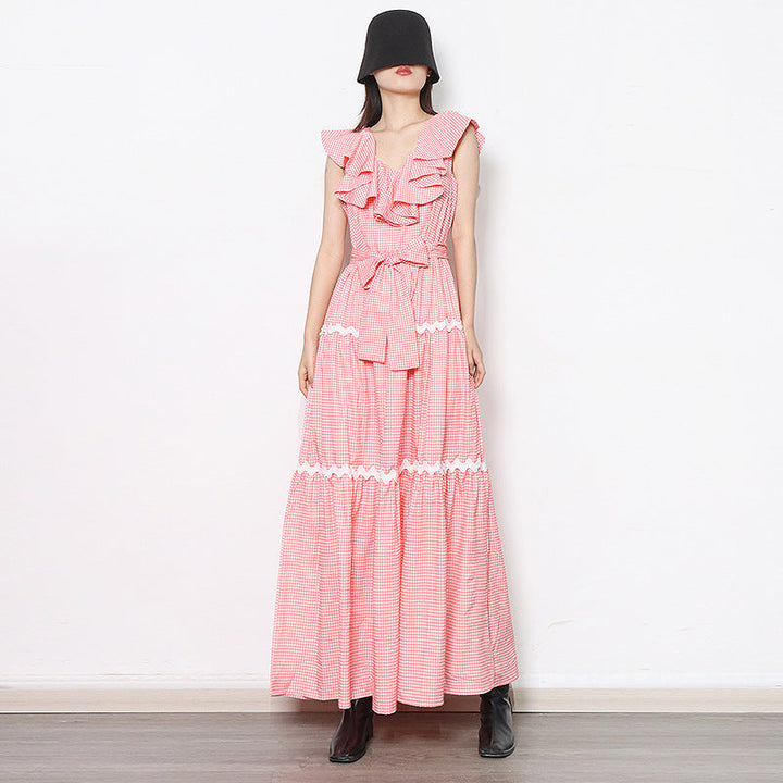 Maxi dress with voluminous ruffles & fitted waistband | women's summer dress