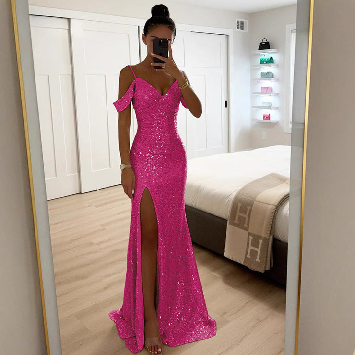 Sequin maxi dress with slit – Elegant summer evening dress