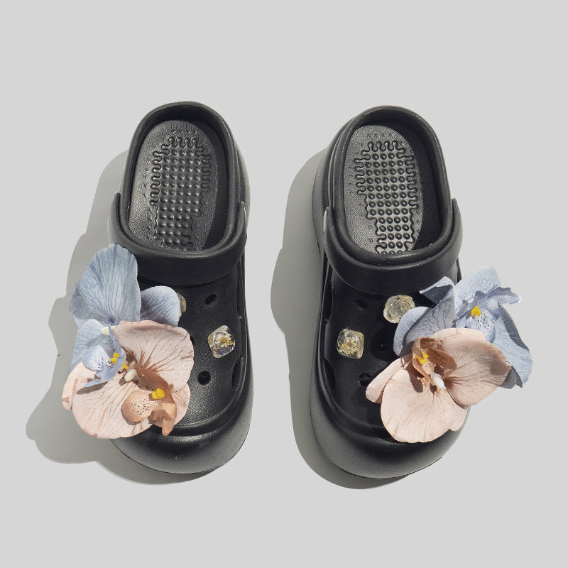 Damen Stilvolle Clogs Mit Floralen Accessoires Und Perlen
