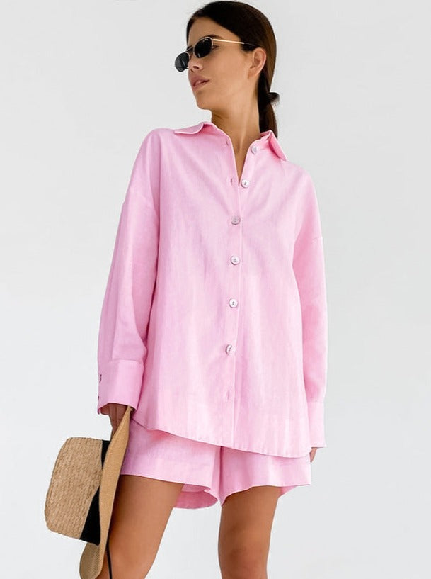 Women's cotton set with oversized blouse and loose pants