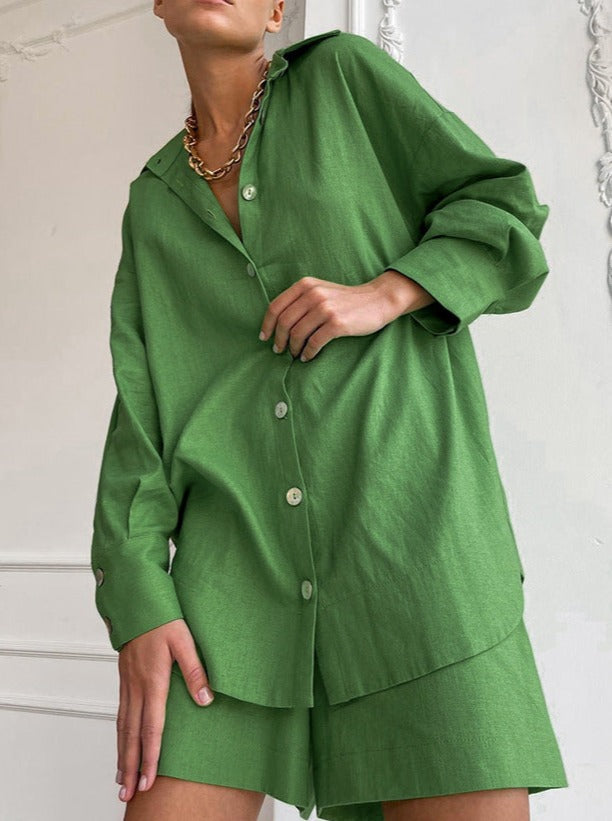 Women's cotton set with oversized blouse and loose pants