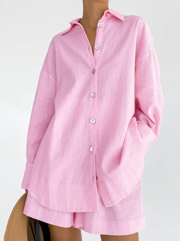 Women's cotton set with oversized blouse and loose pants