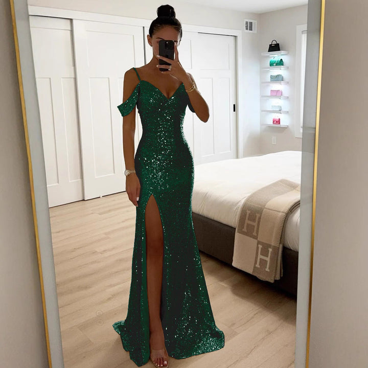 Sequin maxi dress with slit – Elegant summer evening dress