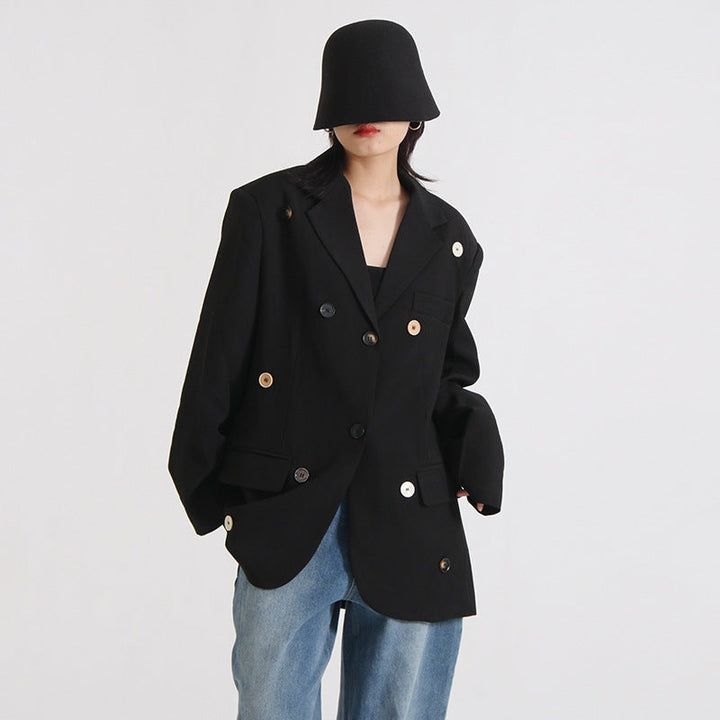 Damen Oversize Blazerjacke mit Goldenen Knöpfen