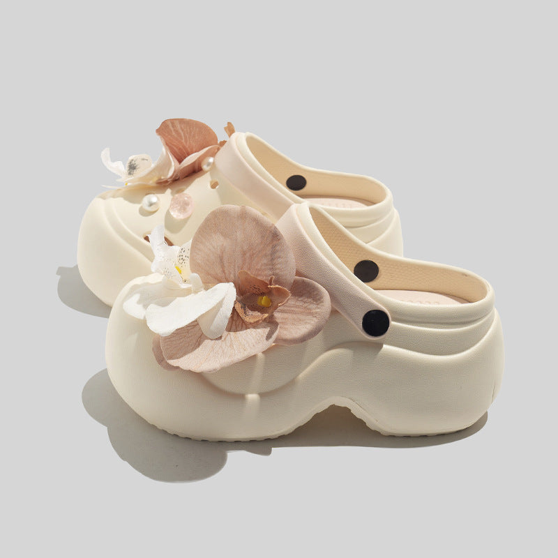 Damen Stilvolle Clogs Mit Floralen Accessoires Und Perlen