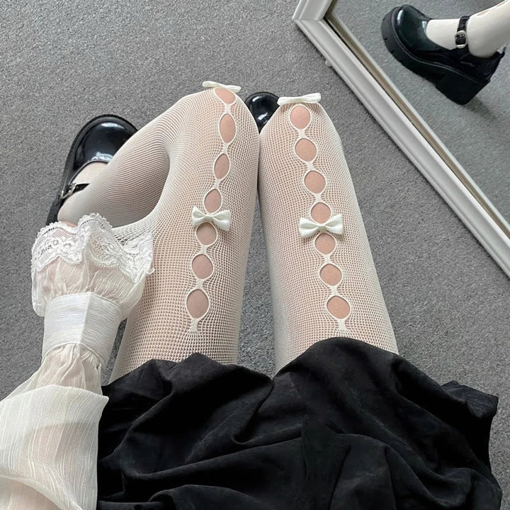 Thigh-high tights women with bow details