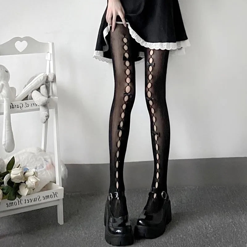 Thigh-high tights women with bow details