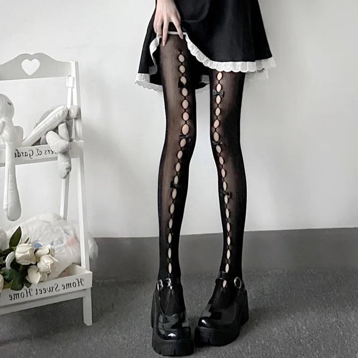 Thigh-high tights women with bow details