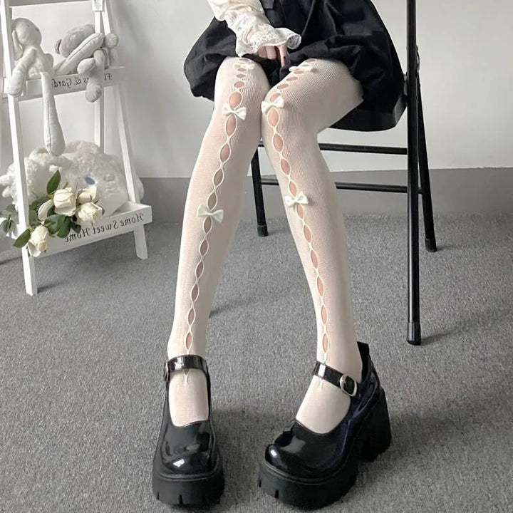Thigh-high tights women with bow details