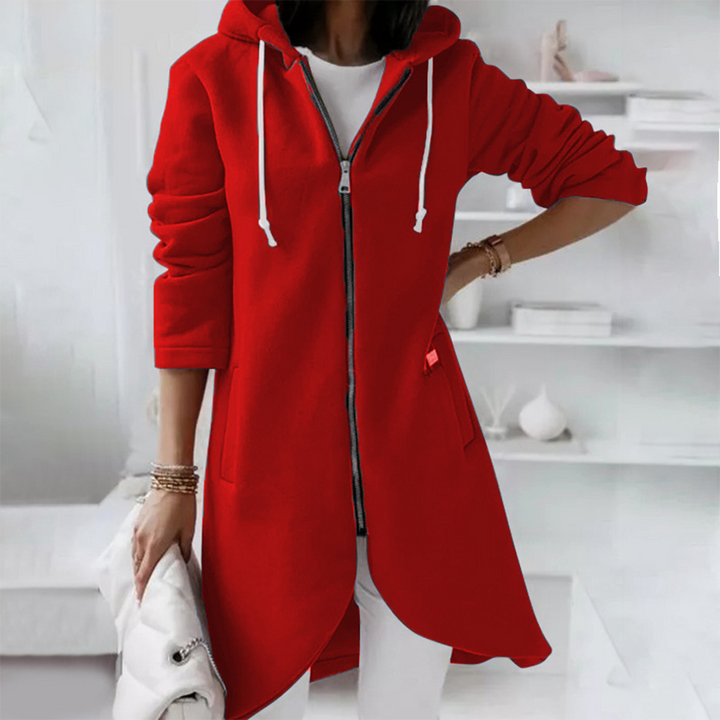 Langer Damen Hoodie mit Reißverschluss & Kapuze – Figurschmeichelnd