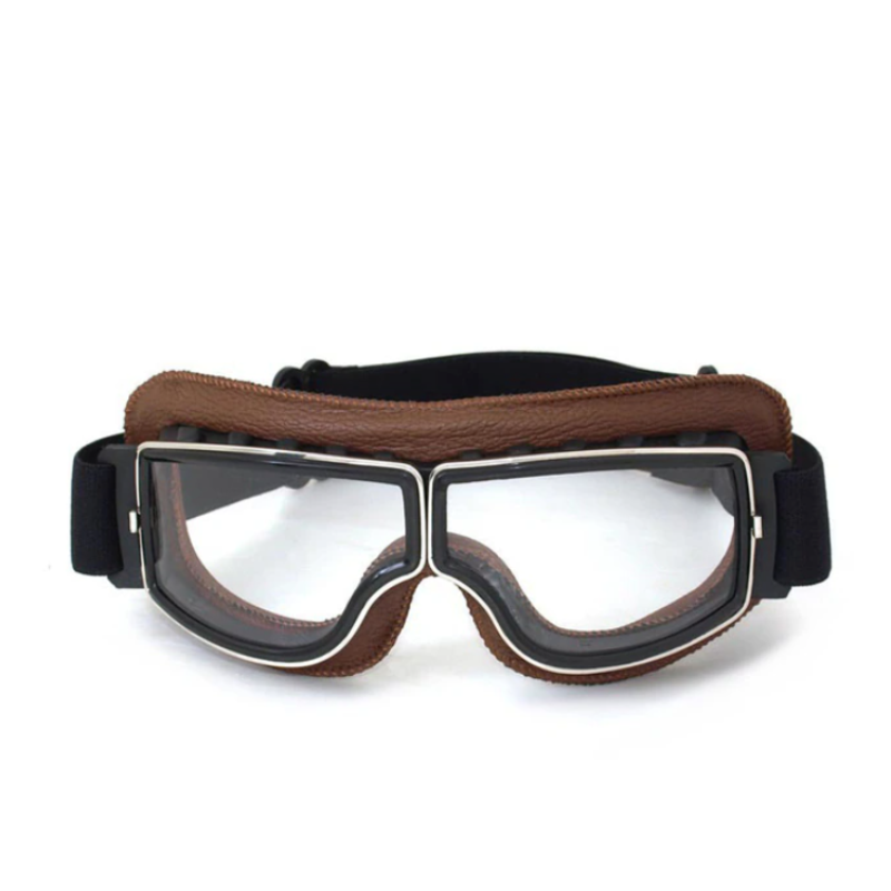 RiderEdge Vintage Leder Motorradbrille – Stilvolle Brille für Motorradfahrer, Schutz vor Wind und Staub 1