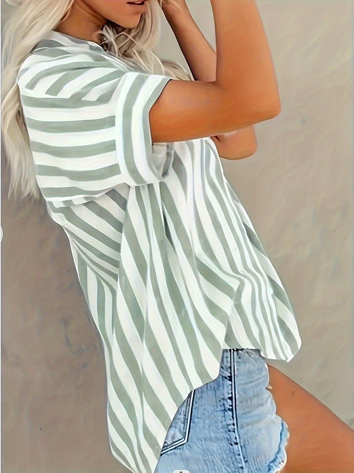 Women's Blouse – Cotton Blend – Striped & Loose Fit