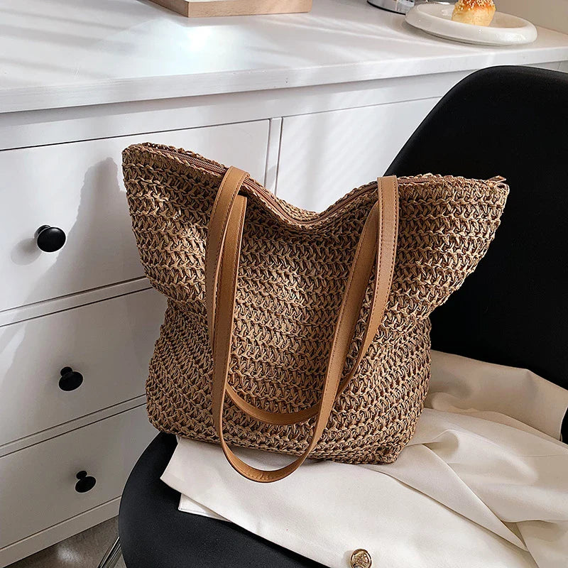 Boho Straw Bag Women – Handmade Large Beach Bag