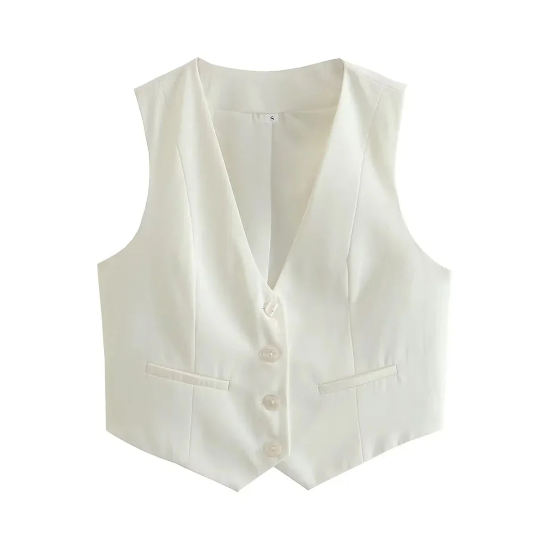 Cropped Gilet Top – black or white, fitted & stretchy – layering must-have