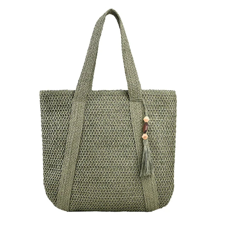 Sac de plage boho pour femmes – Shopper tissé à la main avec pompon et fermeture éclair