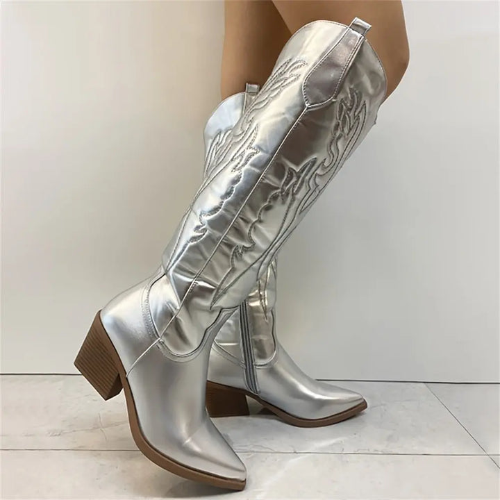 Damen Cowboystiefel kniehoch - Veganes Leder - Westernlook