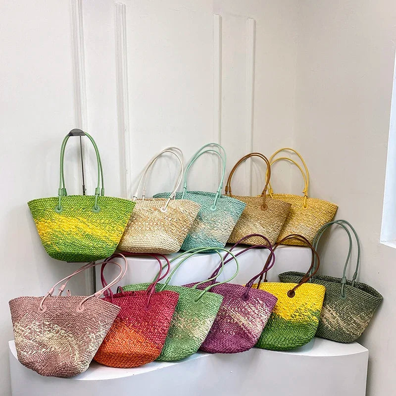 Französische Luxus Strandtasche Damen – Handgefertigte Raffia Sommertasche