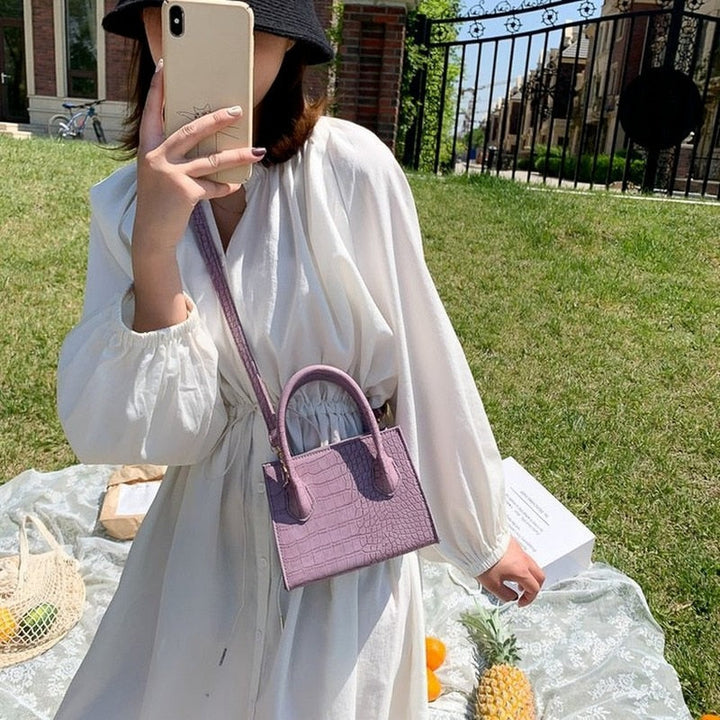 Sac à main de luxe pour femmes – aspect cuir de crocodile – sac à épaule