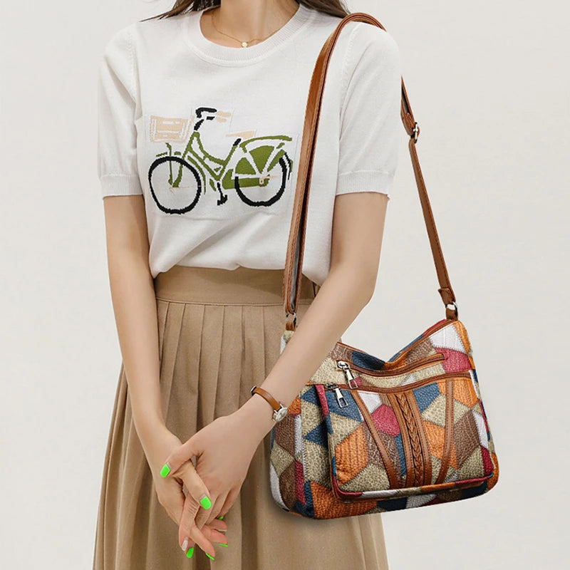 Sac de plage en paille vintage – Grand sac tissé à la main avec cuir vegan