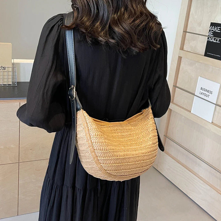 Women's Straw Bag Summer – Handmade Boho Beach Bag with Zipper