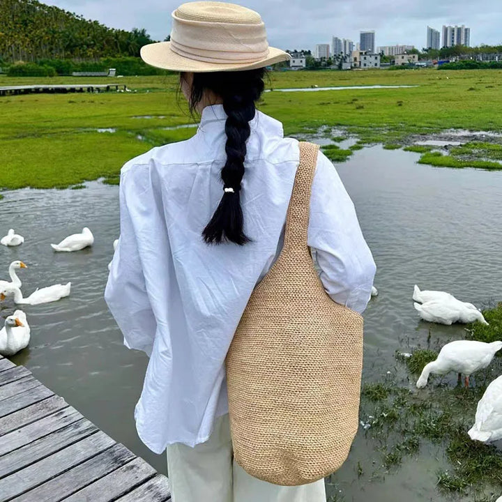 Luxus Strohtasche Damen – Große Handgefertigte Strandtasche mit Reißverschluss