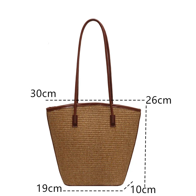 Strohtasche Damen – Handgefertigte Strandtasche mit Ledergriffen & Reißverschluss