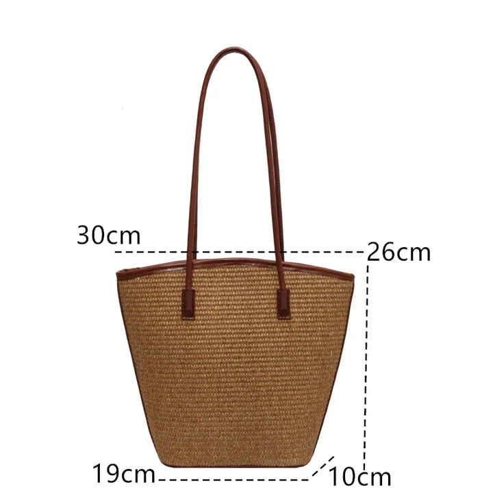 Strohtasche Damen – Handgefertigte Strandtasche mit Ledergriffen & Reißverschluss