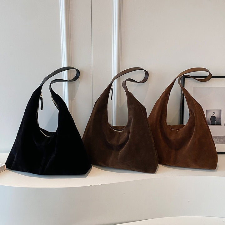 Sac à main pour femmes en daim vegan avec fermeture éclair
