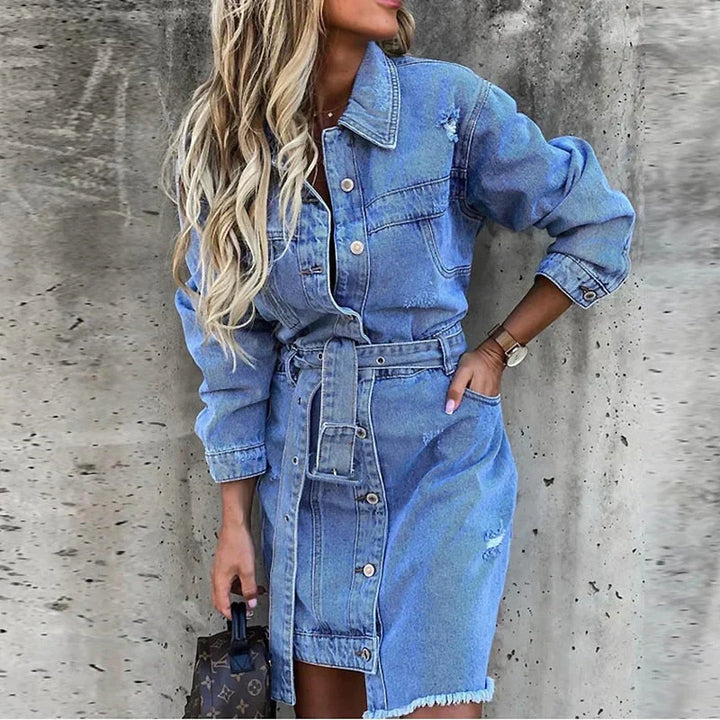 Damen Jeanskleid Mini Blau – Ärmellos, V-Ausschnitt, Sommerlook