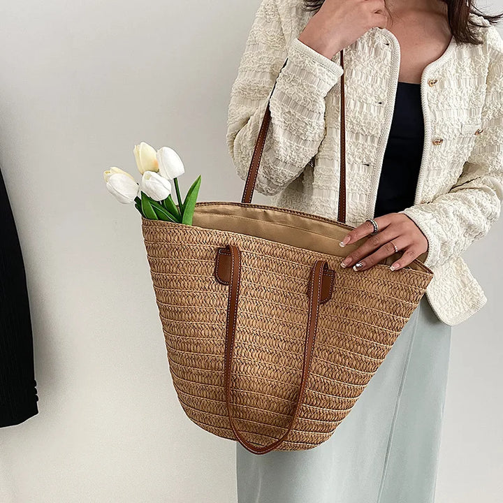 Große Strohtasche Damen – Handgefertigte Luxus Strandtasche