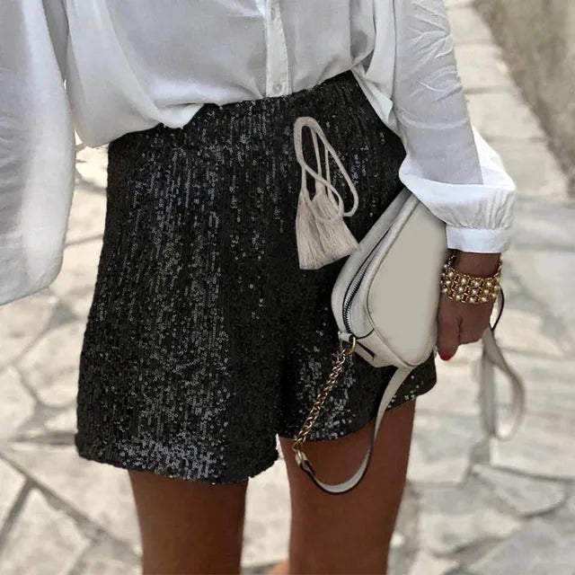 Shorts à paillettes tendance pour femmes | Shorts taille haute pour fête d'été | Mode de soirée brillante