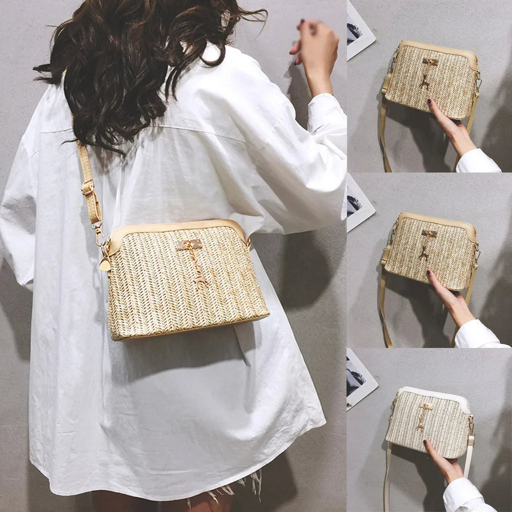 Boho Strohumhängetasche Damen – Handgefertigte Crossbody Tasche Sommer 2025