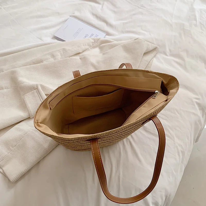 Große Strohtasche Damen – Handgefertigte Luxus Strandtasche