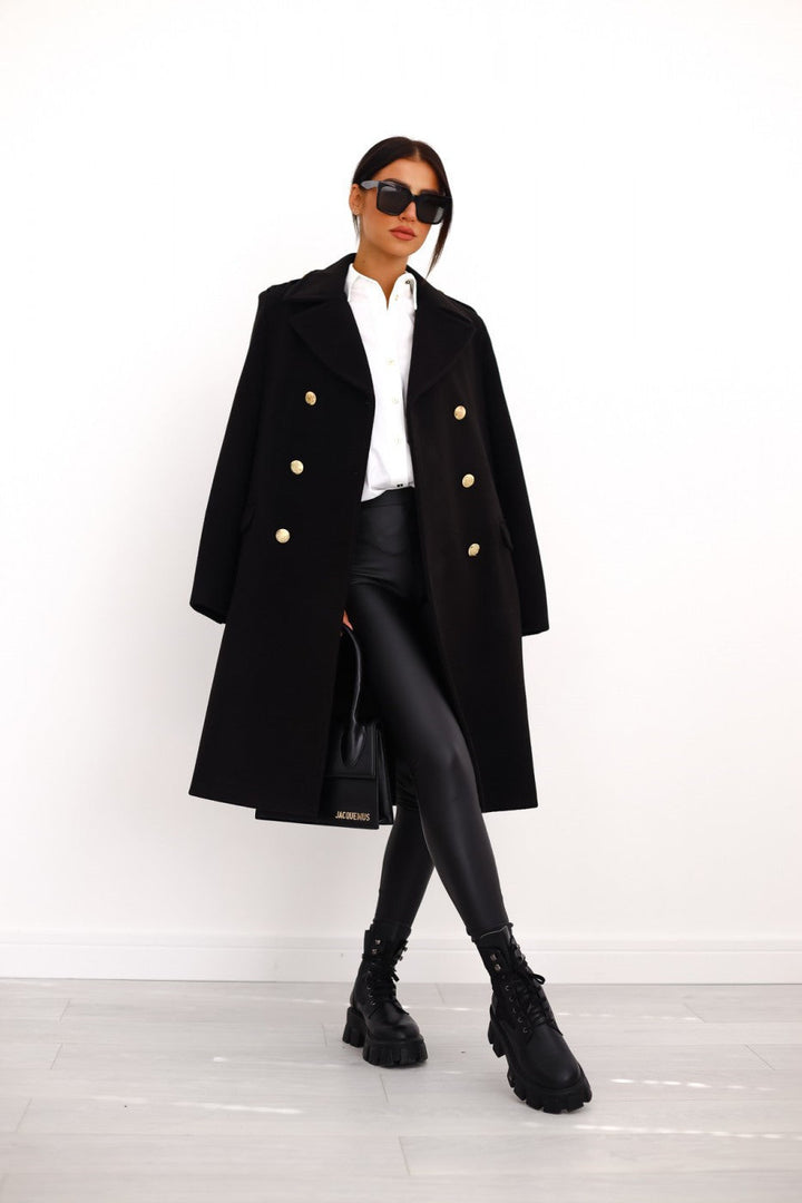 Elegant women's winter trench coat – notch collar & double-breasted – warm