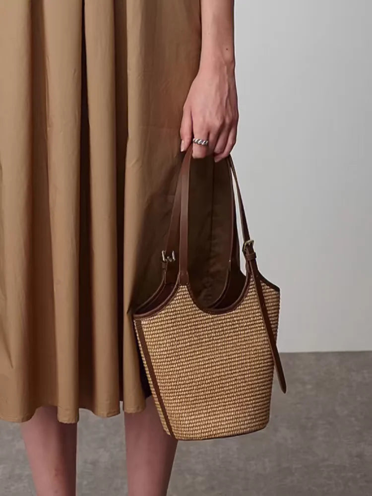 Boho Rattan Strandtasche Damen – Handgefertigte Schultertasche Sommer