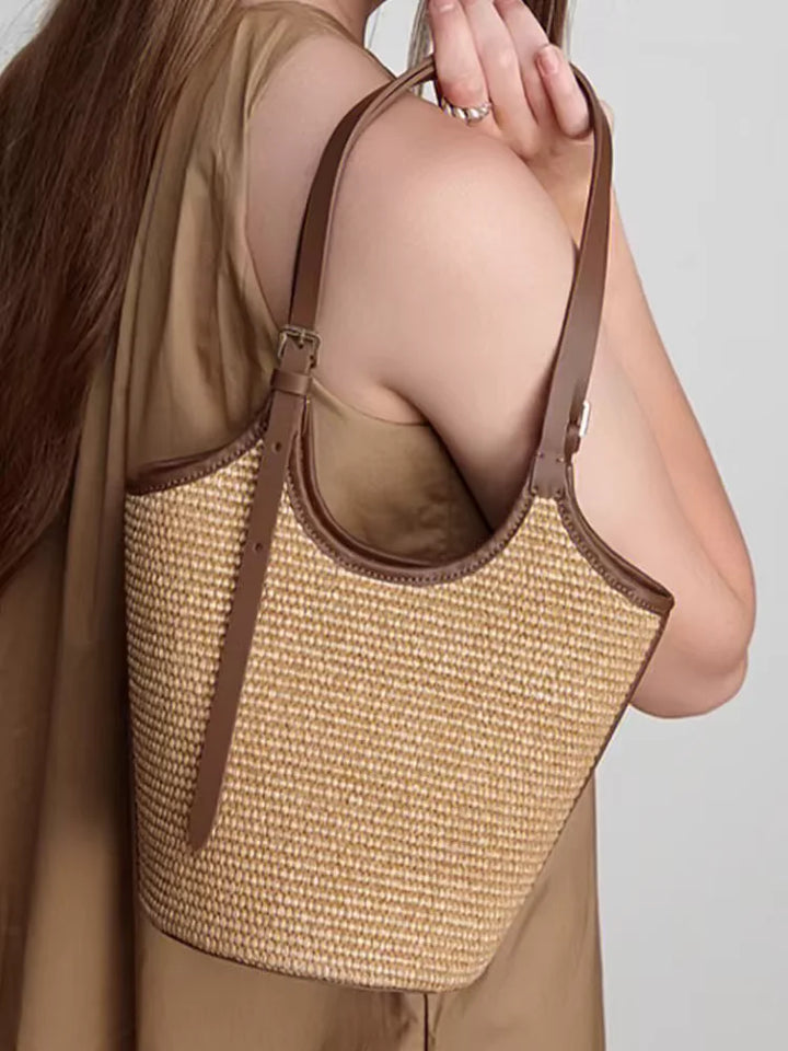 Boho Rattan Strandtasche Damen – Handgefertigte Schultertasche Sommer