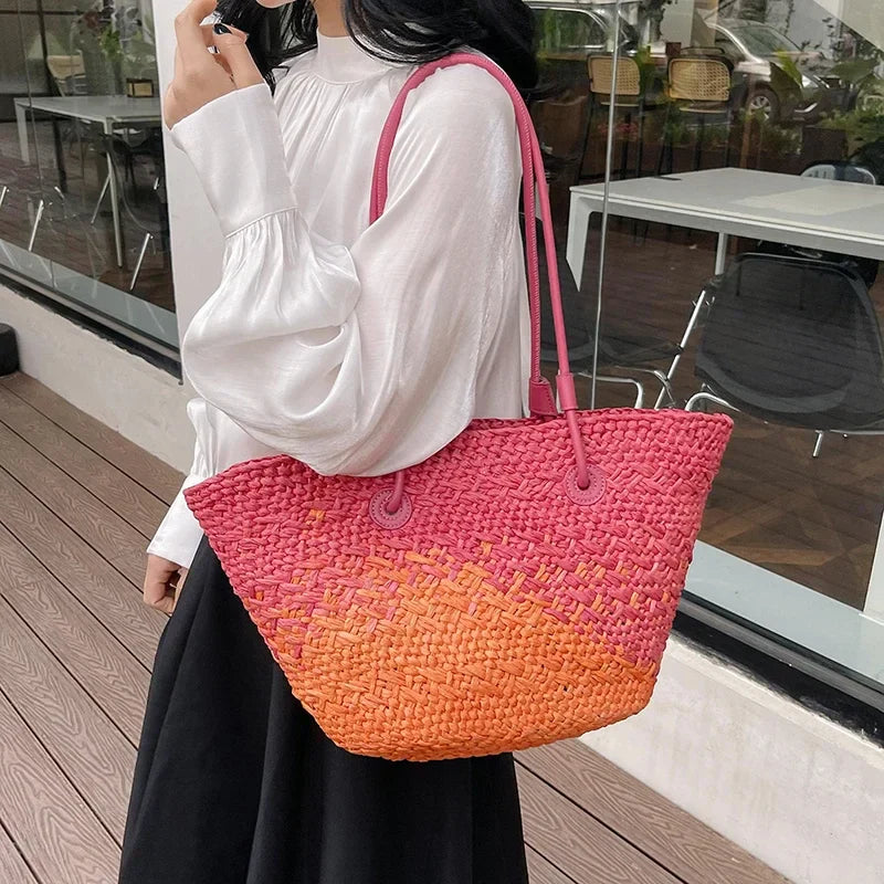 Französische Luxus Strandtasche Damen – Handgefertigte Raffia Sommertasche