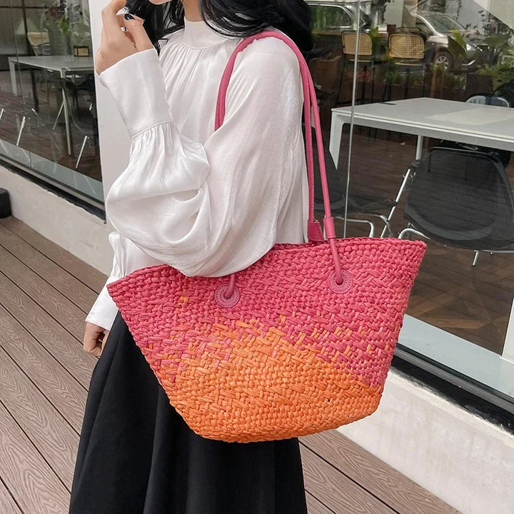 Französische Luxus Strandtasche Damen – Handgefertigte Raffia Sommertasche
