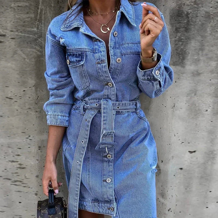 Damen Jeanskleid Mini Blau – Ärmellos, V-Ausschnitt, Sommerlook