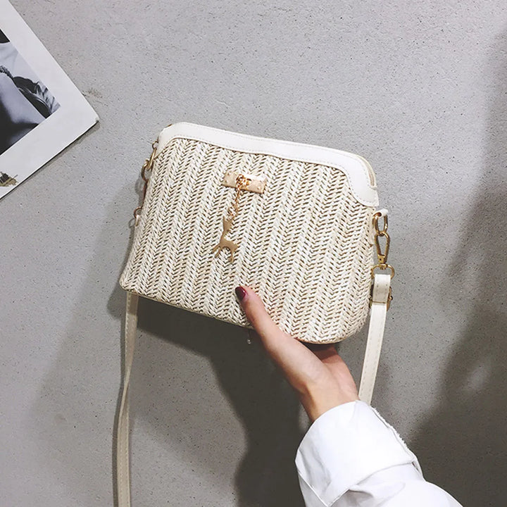 Boho Strohumhängetasche Damen – Handgefertigte Crossbody Tasche Sommer 2025