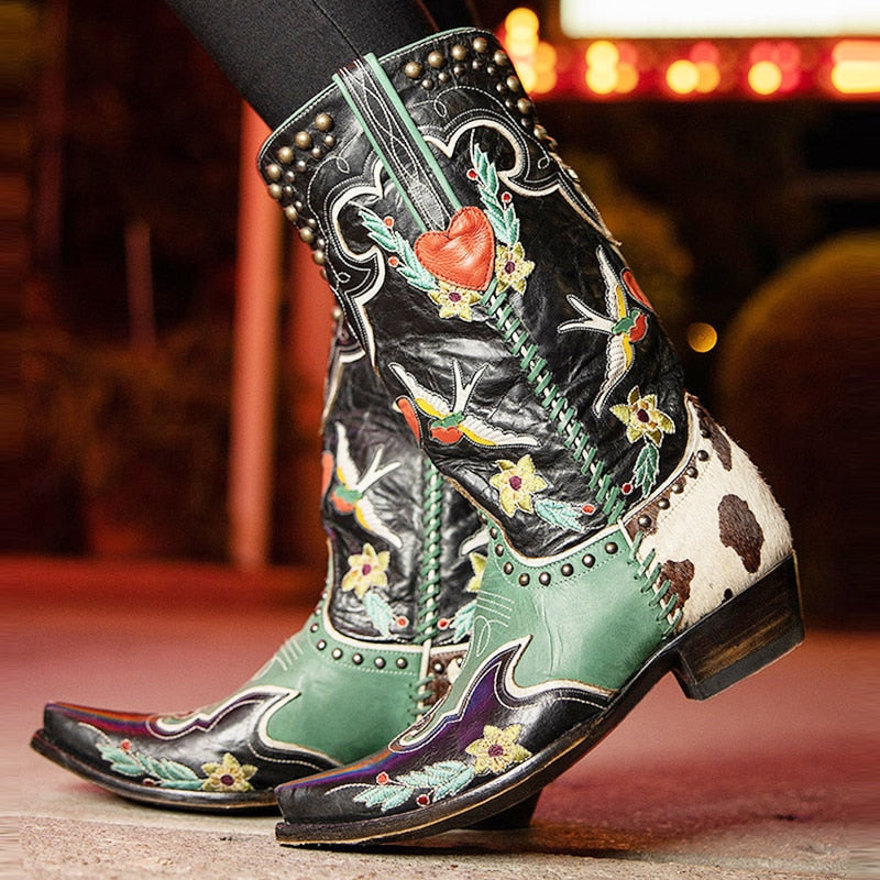 Damen Cowboy Boots Schwarz – Western-Stil mit Blockabsatz
